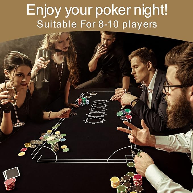 CONTINUE Poker Mat 8-10 Players Portable Poker Table Top Black Wrap Texas Hold'em Poker Mat Rubber Poker Layout with Carrying Bag for Poker Games, Blackjack, Casino（94 x 47 Inch）