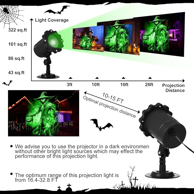 Treela Halloween Projector Lights Outdoor Dynamic Scary Scarecrow Lights Decoration Outside Indoor LED Landscape Lamp for Holiday Garden Supplies (Green)