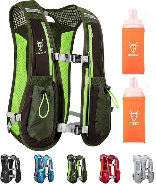 Running Vest, 5L Hydration Vest Lightweight, Breathable and Sweatproof Running Backpack, Adjustable Running Hydration Vest for Trail Running Marathon Race Jogging Cycling