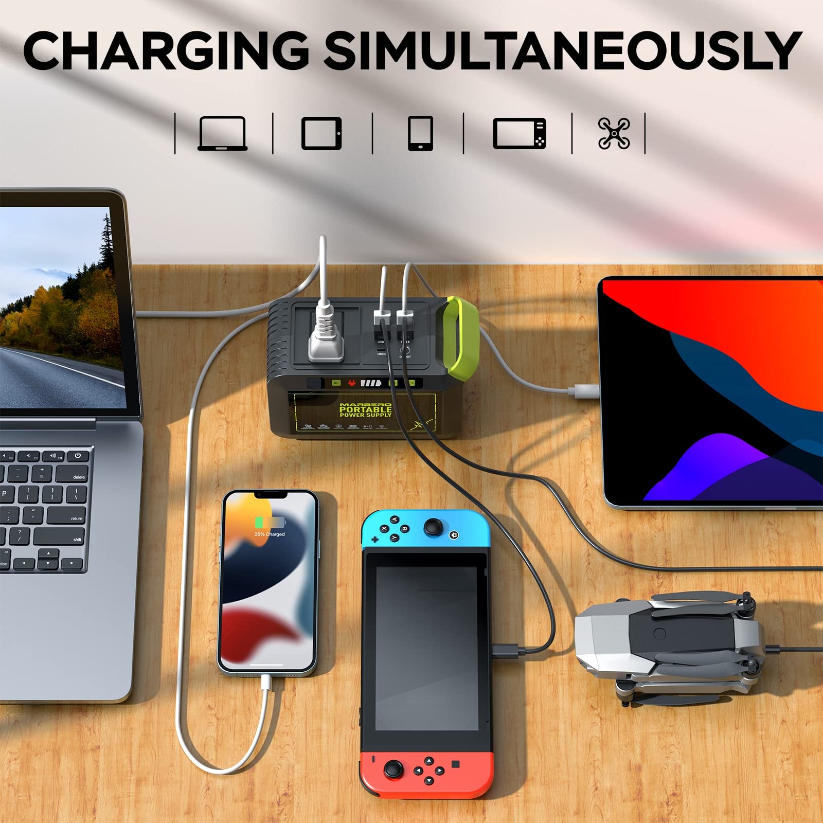 MARBERO Portable Power Station 88Wh, 120W Surge, Solar Generator 24,000mAh