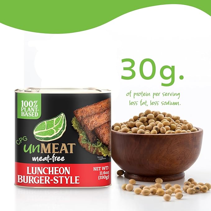 unMEAT Plant Based Meat | Easy to Prepare Plant Based Protein | Vegan Meat with Less Calories, Burger Style Luncheon Meat, (Pack of 12)