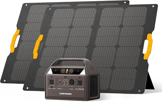 C600 Solar Generator with dual 120W Solar Panel - 600W Portable Power Station(Surge 1200W) AC Output, 595Wh LiFePO4 Battery, for Camping, Travel, RV, Emergency Power Backup(Brown)
