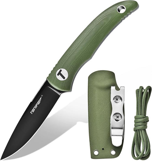 TONIFE Nova 2.68'' Blade Mini Neck Knife Full Tang Fixed Blade Knife with Kydex Sheath and Adjustable Paracord Lanyard for Camping Outdoor Survival Tool (Green+Black Titanium)
