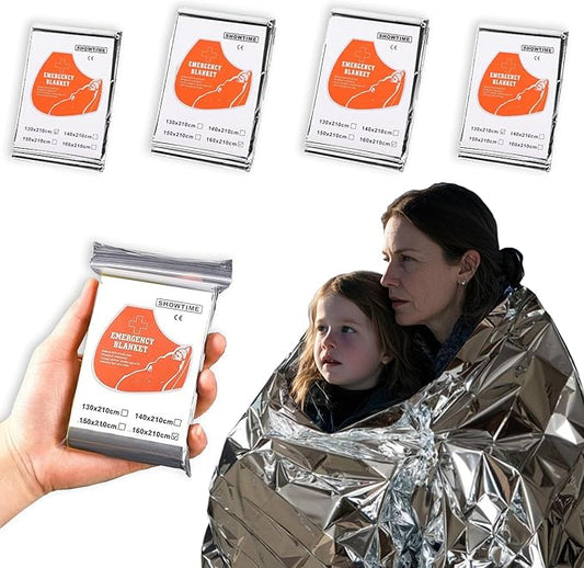 4-Pack Mylar Emergency Thermal Blankets - Waterproof Windproof Survival Gear for Camping, Hiking & Marathons - Retains 95% Body Heat, Tear-Resistant, Reusable Space Blanket (82.7"x63" & 82.7"x51.2")