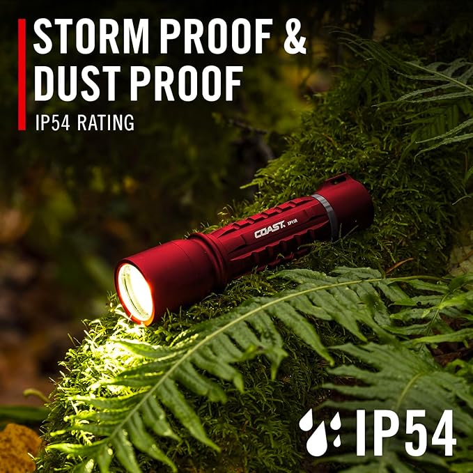 Coast XP11R 2600 Lumen USB-C Rechargeable LED Flashlight with Slide Focus®?¯and Pure Beam® Focusing Optic, 4 Light Modes, Red