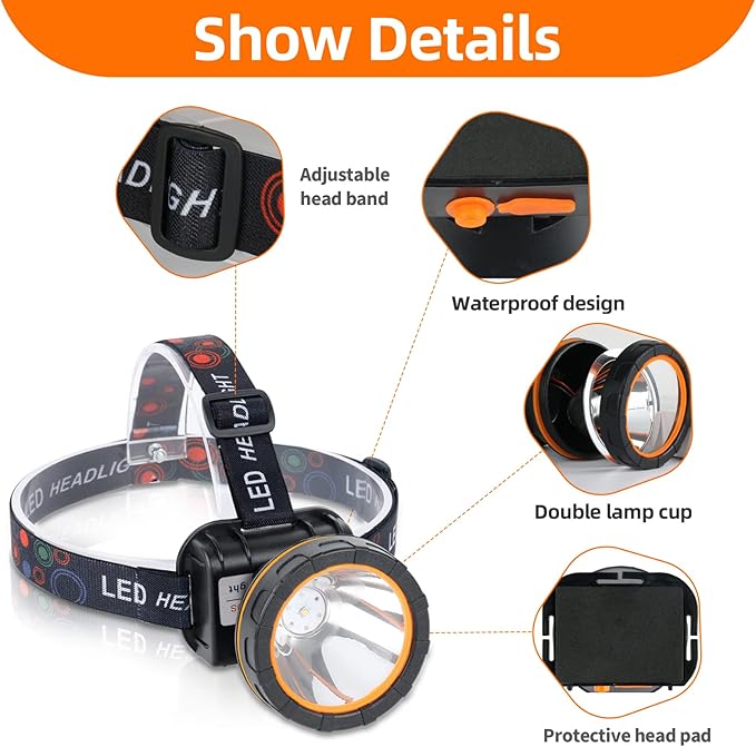 20W Superbright Coon Hunting Lights, High Lumens LED Headlamp with 2 Light Modes, Waterproof & Rechargeable Flashlight, Perfect for Outdoor Hiking, Hunting, Fishing, Night Activities
