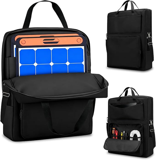 Jfxgjuv Solar Panel Storage Bag Compatible with Jackery SolarSaga 100W 100X 200W, Travel Carrying Case with Deepened Opening, Zipper with Pull and Multi-Accessory Space Solar Panel (Black)