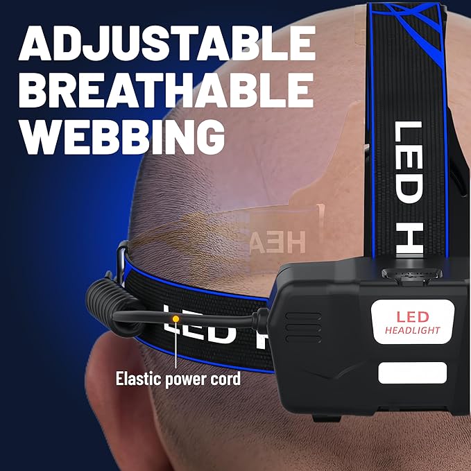 Headlamp 2 PCS, 90° Vertical Angle Adjustment Head Lamp,Ultra Bright 1000LM LED Headlamp Rechargeable,Variable Zoom