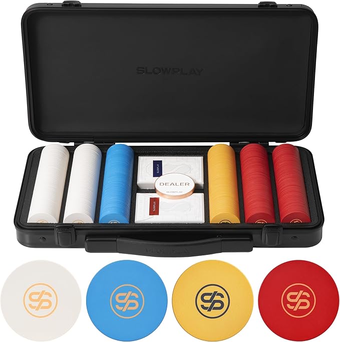SLOWPLAY Godel Ceramic Poker Chips Set for Texas Hold'em, 300 PCS [Blank Chips], 43mm & 12g Each | Features a High-end Chip case with Extra Durable German Polycarbonate Shell