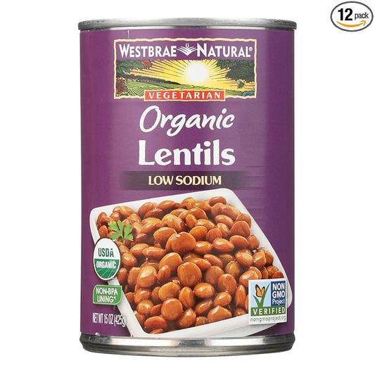 Westbrae Natural Organic Lentil Beans, No Salt Added, 15 Oz (Pack of 12) (Packaging May Vary)