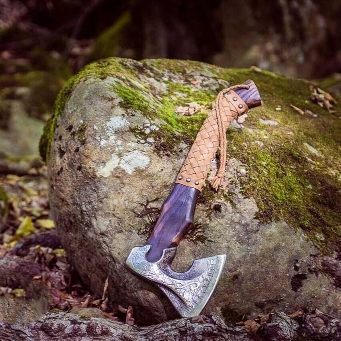 QEPAA CRAFTS® The Frostbreaker Handmade Viking Forged Steel Camping Survival Axe for Wood Splitting and Chopping-Bushcraft Hatchet- Norse Viking Gift for Adventurers