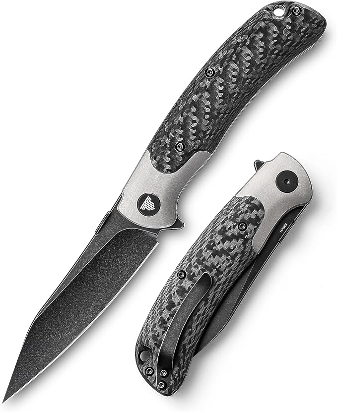 Folding Pocket Knife for Men, Flipper EDC Knife with Clip,3.66" S35VN Steel PVD Blackwash Wharncliffe Blade,Ti Thumb Stud, Ti Bolster & Carbon Fiber for Outdoor Camping, UMa-05B