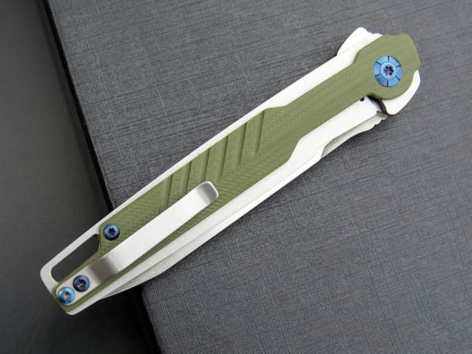 Eafengrow EF942 EDC Folding Knife, D2 Steel Blade Titanium Plating & G10 Handle,Pocket Clip with Frame Lock EDC Pocket Flipper Knife for Camping Hiking Survival Outdoor(Green)