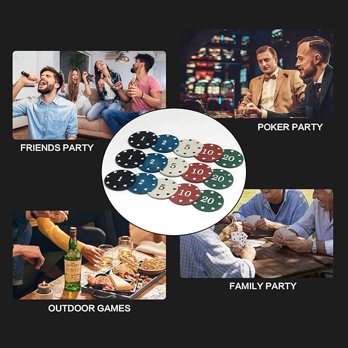 100PCS Poker Chip Set with Portable Storage Bag Professional Grade Casino Style 5 Colours for Texas Holdem Blackjack Poker Night Party (Large Denomination)