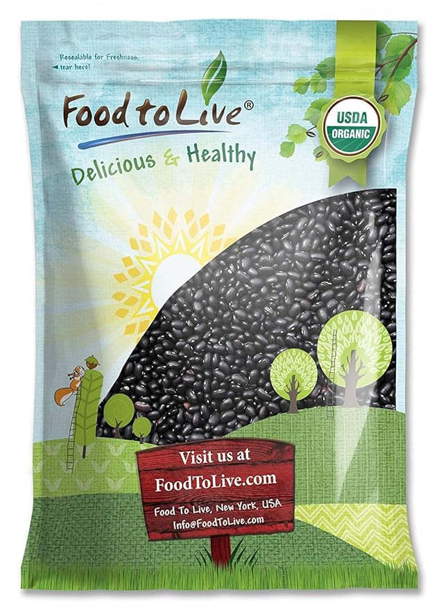 Food to Live - Organic Black Beans, 10 Pounds Non-GMO, Whole Dried Beans, Sproutable, Vegan, Kosher, Bulk. Great Source of Plant Based Protein, Fiber. Great for Bean Soup, Salads, Chili.
