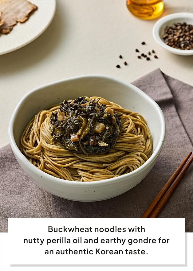 Korean Food Buckwheat Soba-Style Noodles with Perilla Oil & Gondre ??Authentic Korean Herb Flavor, Nutty & Earthy Taste, 1 Serving (4.44oz, 126g)