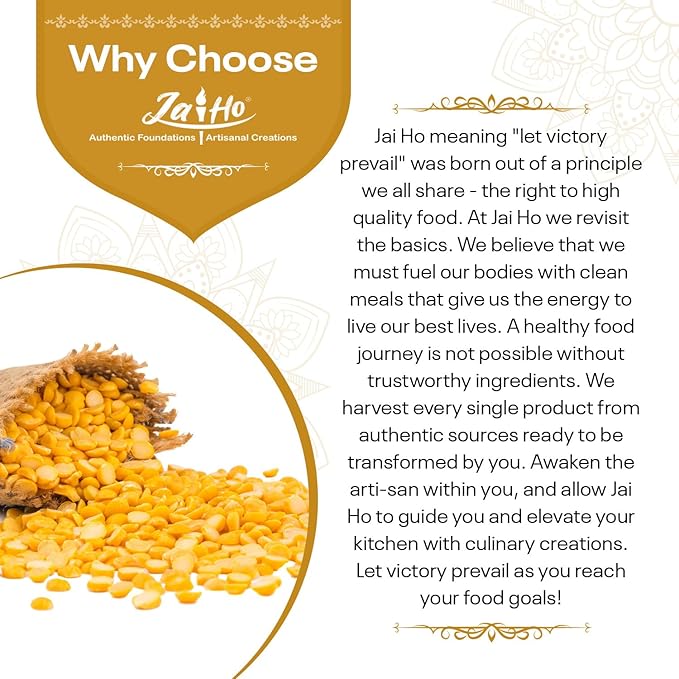 Jai Ho Certified Organic Toor Dal 4 lb | Pigeon Peas Hulled Split | Indian Toor Dal | USDA Organic | Non-GMO | Chemical-Free | Premium Quality Kosher