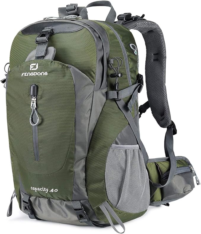 FENGDONG 40L Waterproof Lightweight Hiking,Camping,Travel Backpack for Men Women (green)