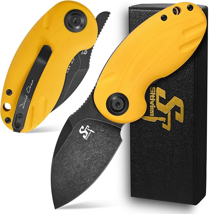 Sitivien ST153 Pocket Folding Knife,Sandvik 14C28N Black Stonewashed Blade with G10 Handle,Chinese Zodiac Series EDC Tool Knifes Utility Knife for Camping Hunting Survival Hiking(Yellow) … …