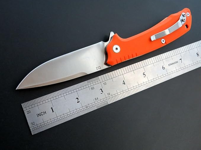 Eafengrow EF223 Folding Knife D2 Blade with G10 Handle Multi EDC Pocket Knife for Outdoor Camping Hiking Survival (orange)