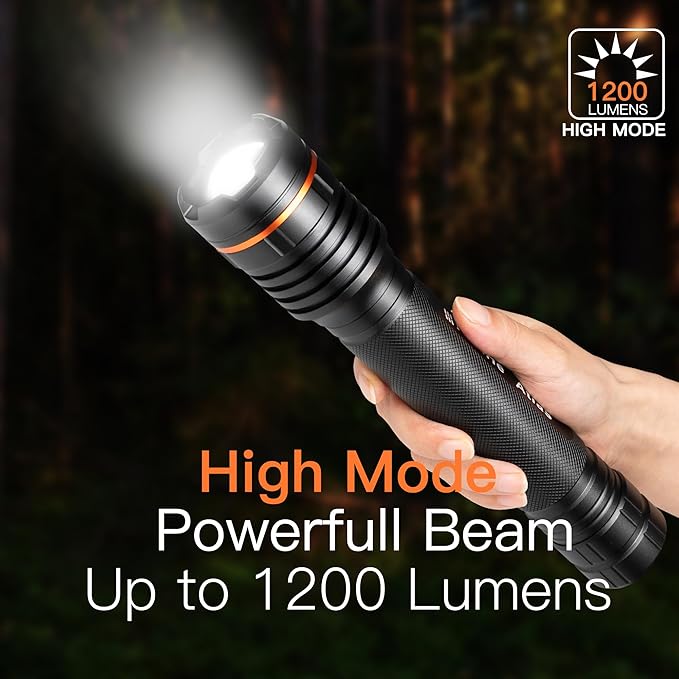 KunHe Heavy Duty 3D Cell LED Flashlights Large Aluminum Zoomable High Lumens-1200 LM Battery Powered Single Mode Flash Light- Big Flashlight for Home Emergency Power Outages Camping Car