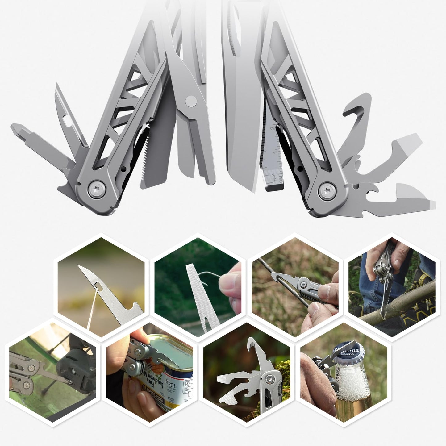 PERWIN Multitool, 17-in-1 Stainless Steel Multi Tool Pliers with Self-Locking, Pocket Knife, Nylon