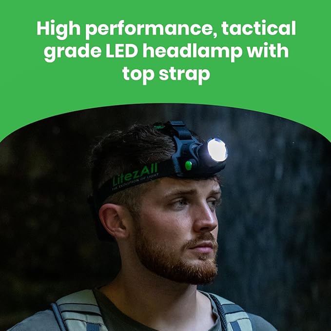 LitezAll LED Headlamp Work Light, 800 Lumen Adjustable Battery Powered Head lamp with 3 Modes, Weather Resistant Head Lamps Flashlight for Camping, Running, Hiking, Hard Hats ??Batteries Included