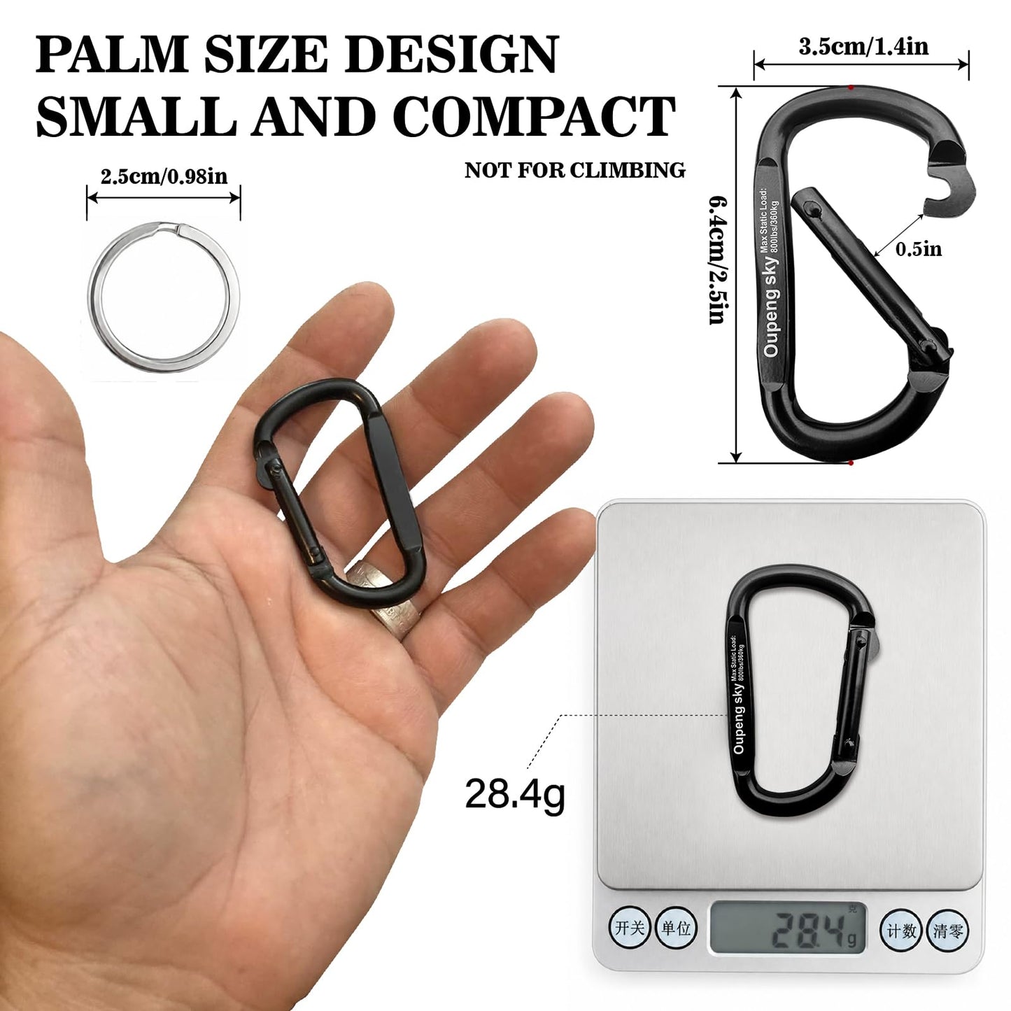 6PCS Carabiner Clip - Heavy Duty Iron Carabiners 800lbs Carabeaner D Ring Shape,Key Chain Clip