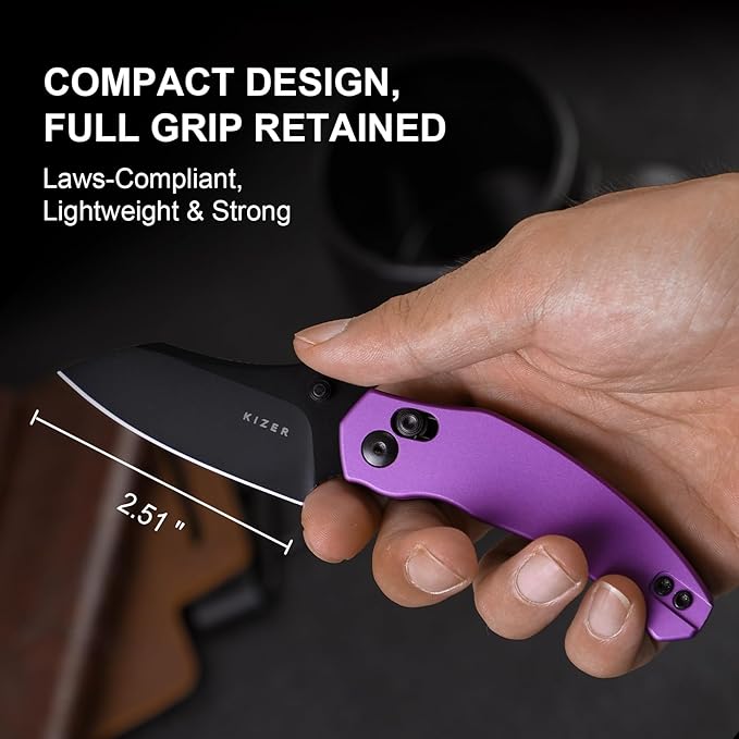 Kizer Mini Bulldog Pocket Knife, 2.5??Nitro V Sheepsfoot Blade Folding Knife, Aluminum Handle Clutch Lock Small EDC Knife for Men Women Gift, Fishing Hiking Camping Hunting Knives V3672SA1