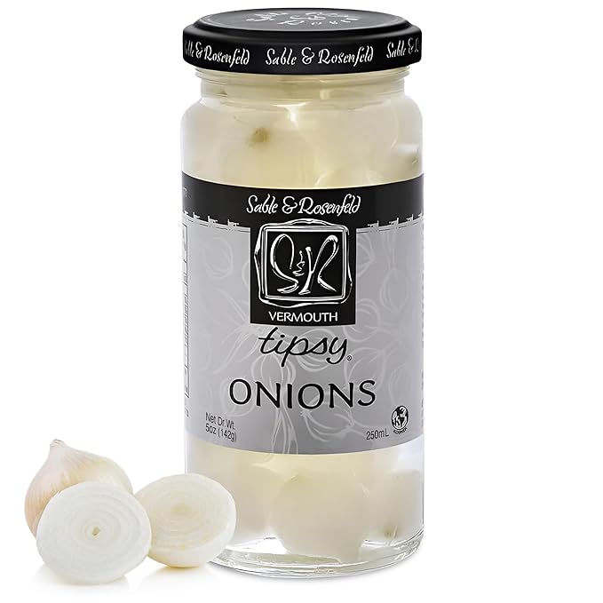 Tipsy Cocktail Onions in Jar with French Vermouth - Pickled Silverskin Onions for Cocktails, Appetizers, and Hors d'Oeuvres, Kosher Parve - Sable & Rosenfeld - 5 oz - Pack 1