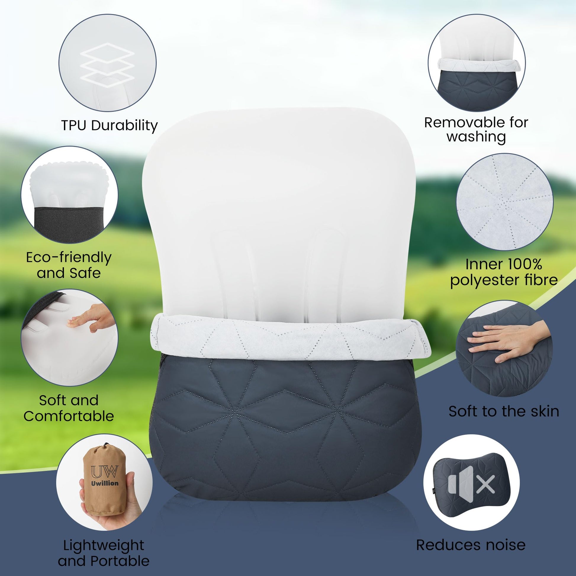 UWILLION Inflatable Camping Pillow with Removable Washable Cover, Ultralight Compact Air Pillow for