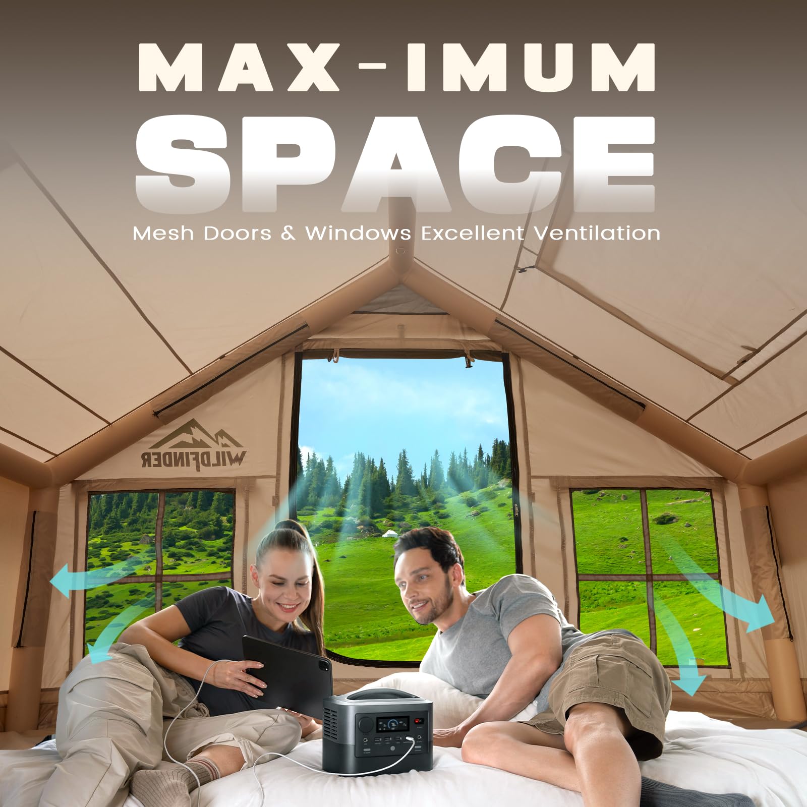 Inflatable Tent with Skylight & Stove Jack,Blow Up Tents, Hot Tent