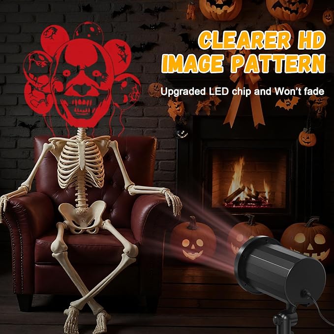 Halloween Projector Outdoor Lights, Red Skull Face Pattens LED Halloween Window Projector, Waterproof Holiday Projection Lights for Bedroom, Spotlight Landscape Decorations for Patio Garden