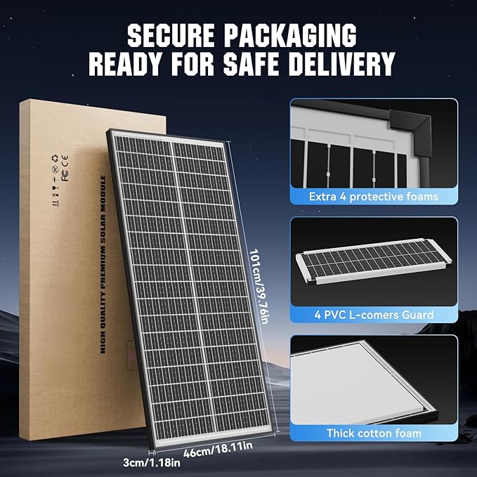 100 Watt Bifacial Solar Panel, 18BB Monocrystalline High Efficiency Module, Dual-Sided 12V/24V for RV, Boat, Cabin, Camping, Off-Grid Systems