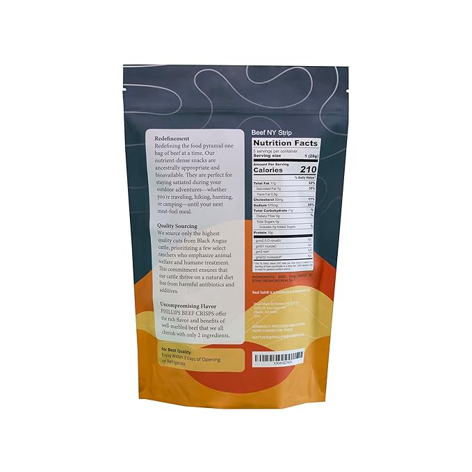 Phillips Beef Crisps - NY Strip - Only Beef & Salt - Zero Carbs, Zero Sugar, High Protein Meat Snacks, 16g Protein