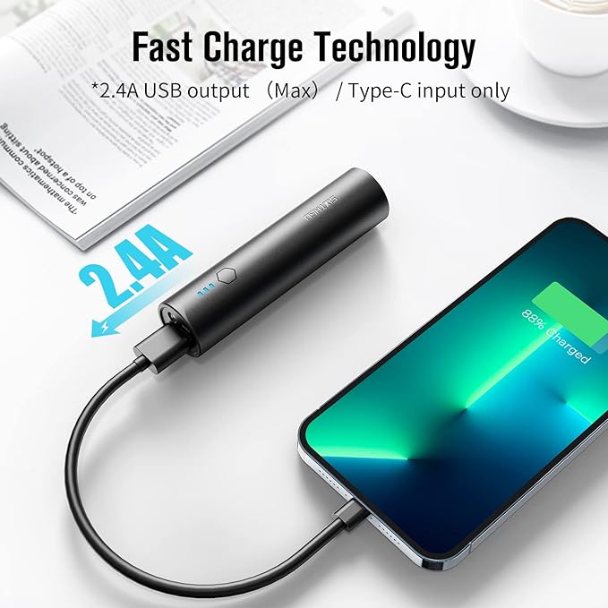 S03 Portable Charger, 5000mAh 2-Pack Small Power Bank with Fast Charging, USB-C Output Compatible with iPhone, Samsung, and More, Blue