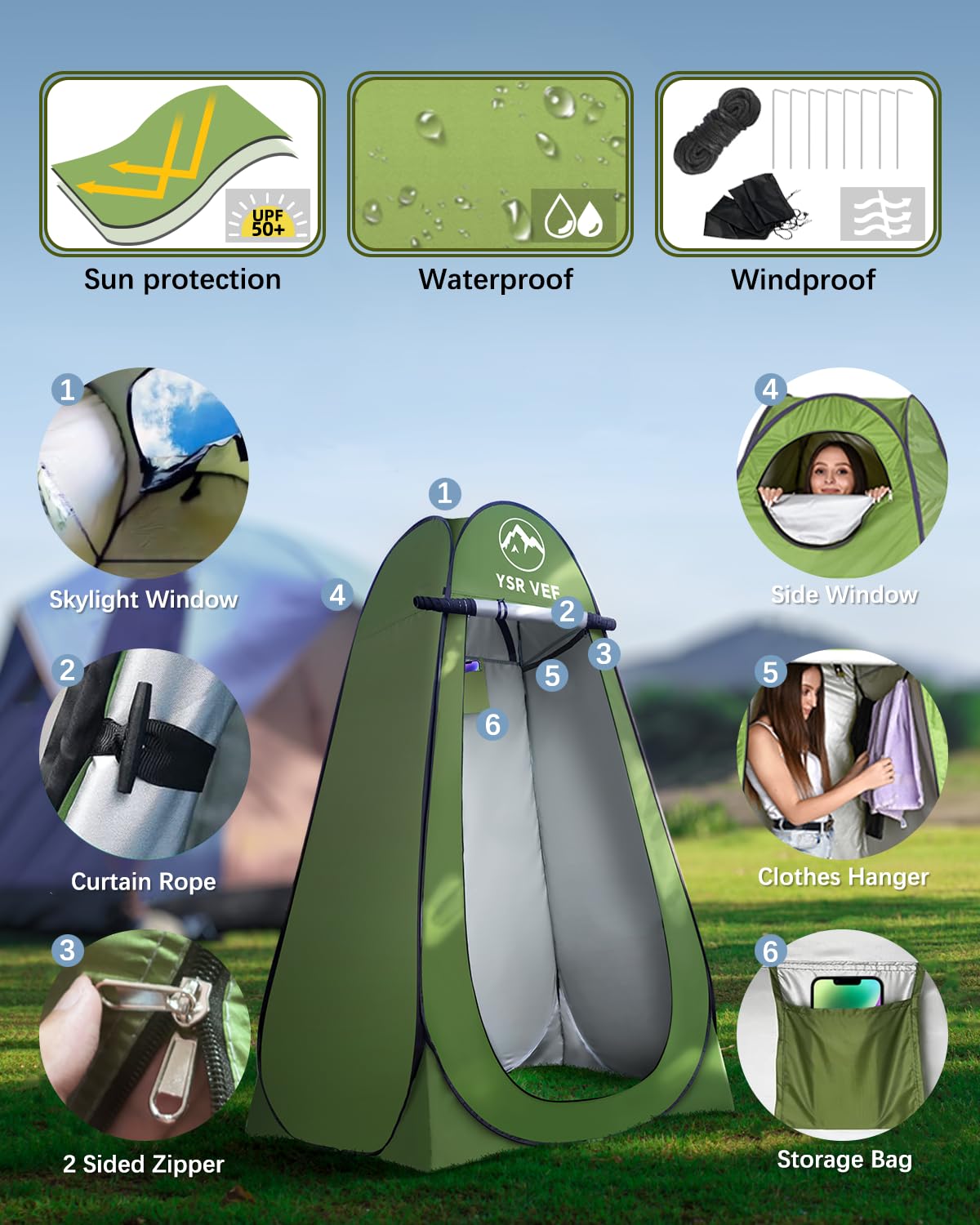 Camping Toilet with Pop-Up Privacy Tent and Liquid Waste Gel, Portable Toilet for Camping with