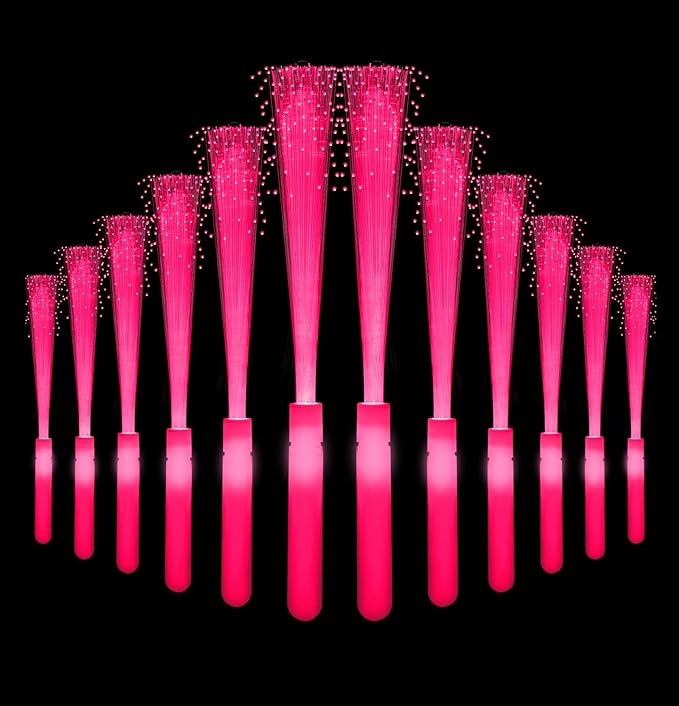12 Pack Pink Glow Sticks Light Up Fiber Optic Stick Glow Wands Bulk with 3 Flashing Models for Valentine's Day July 4th Halloween Christmas Party Favors