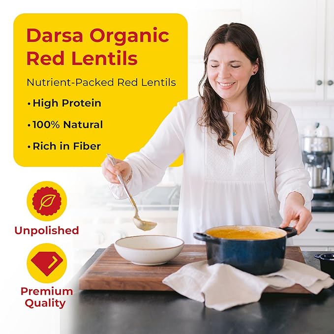 Darsa Organics Split Red Lentils (Masoor Dal) 2 lb |USDA Organic, Non-GMO, Gluten-Free Vegan, Kosher| Rich in Protein & Fiber | Great for Soups, Salads & Curries