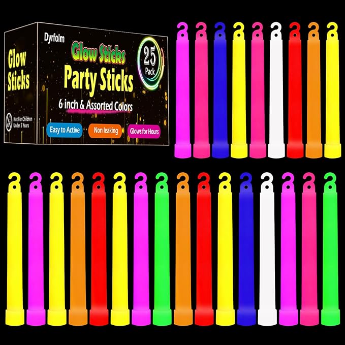 25 PCS Glow Sticks Bulk,6 Inch Glow in The Dark Sticks Party Supplies,Assorted Colors Party Light Sticks,Ultra Bright Glow Light Up Sticks for Kids and Adults Party Favors(8 Colors)