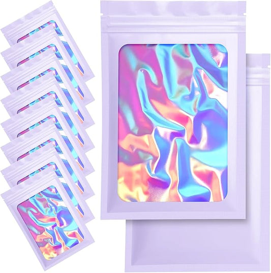 100 Pack Mylar Bags - 2.8 x 4 Inch Resealable Smell Proof Bags Foil Pouch Flat Bag with Front Window Purple