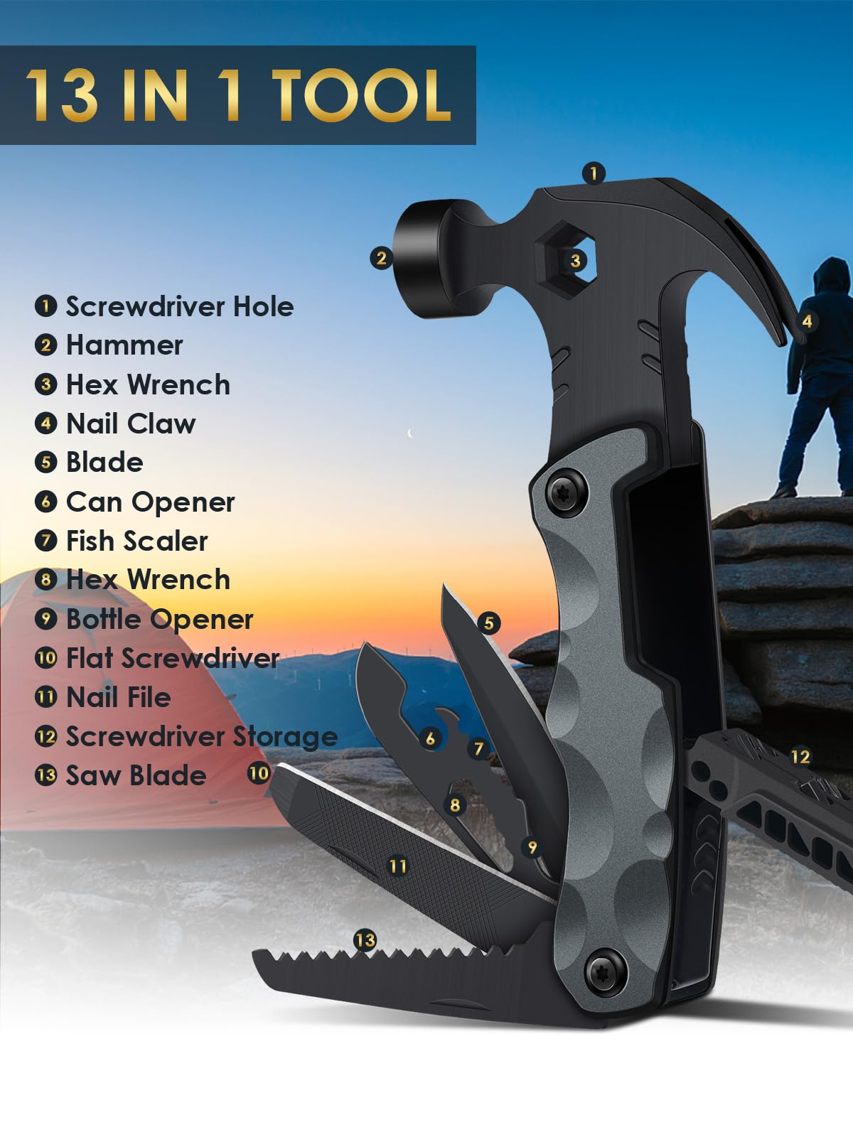 Stocking Stuffers for Men Gifts,Multi Tool Hammer Multitool for Camping