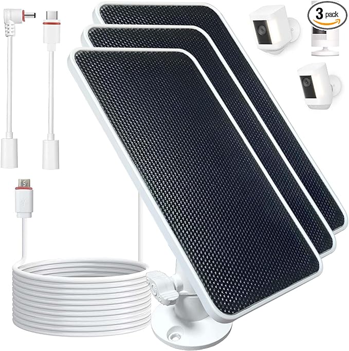 DIANMU Solar Panel for Ring Camera, Solar Panel Charger for Ring Spotlight Cam/Plus/Pro Battery, Stick Up Cam/Plus/Pro Battery, with 13FT Weatherproof Cable & Aluminium Alloy Mount (3 Pack)
