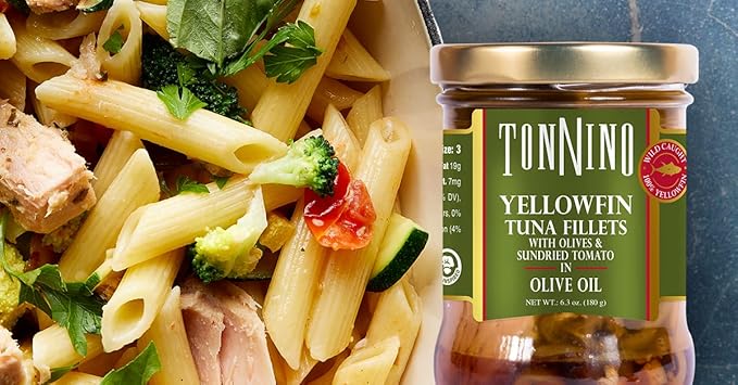 Tonnino Yellowfin Tuna Fish ??Pack of 6, Tomato & Olives, in Olive Oil ??Pack of 6 ??Alternative to Salmon ??Protein Snacks ??Ready to Eat Meals
