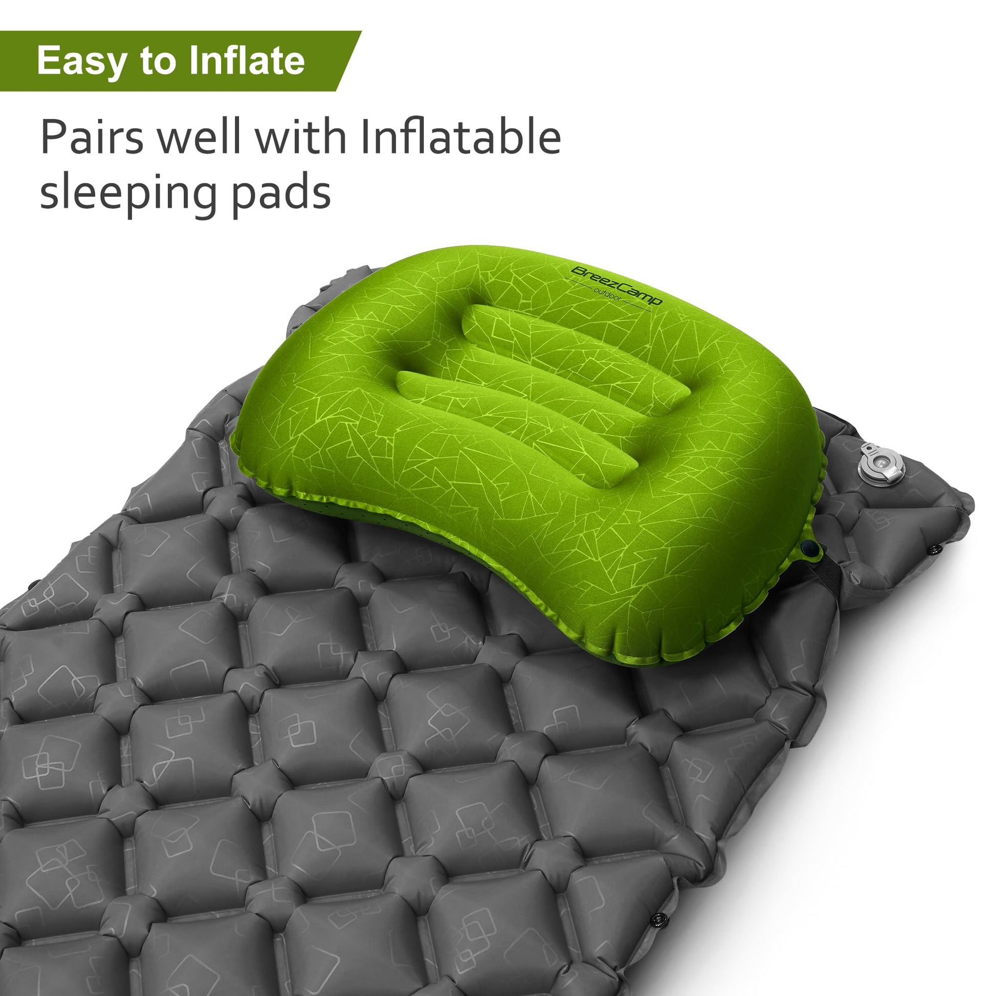 BreezCamp Inflatable Camping Pillow, Travel Blow Up Air Pillow, Neck Lumbar Support Ultralight