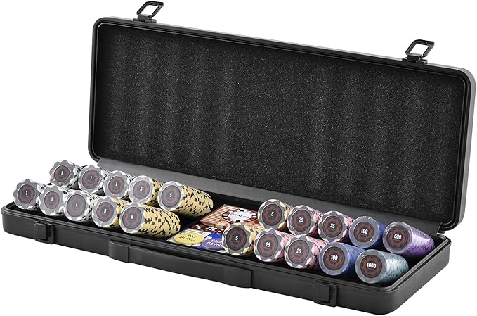 VEVOR Poker Chip Set, 500-Piece Poker Set, Complete Poker Playing Game Set with Carrying Case, Heavyweight 14 Gram Casino Clay Chips, Cards, Buttons and Dices, for Texas Hold'em, Blackjack, Gambling
