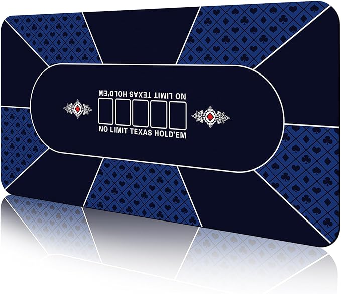 CONTINUE Poker Table Top Layout - Texas Hold'em Poker Mat for 8-10 Players, Anti-Slip Rubber, Blackjack, Casino - Blue