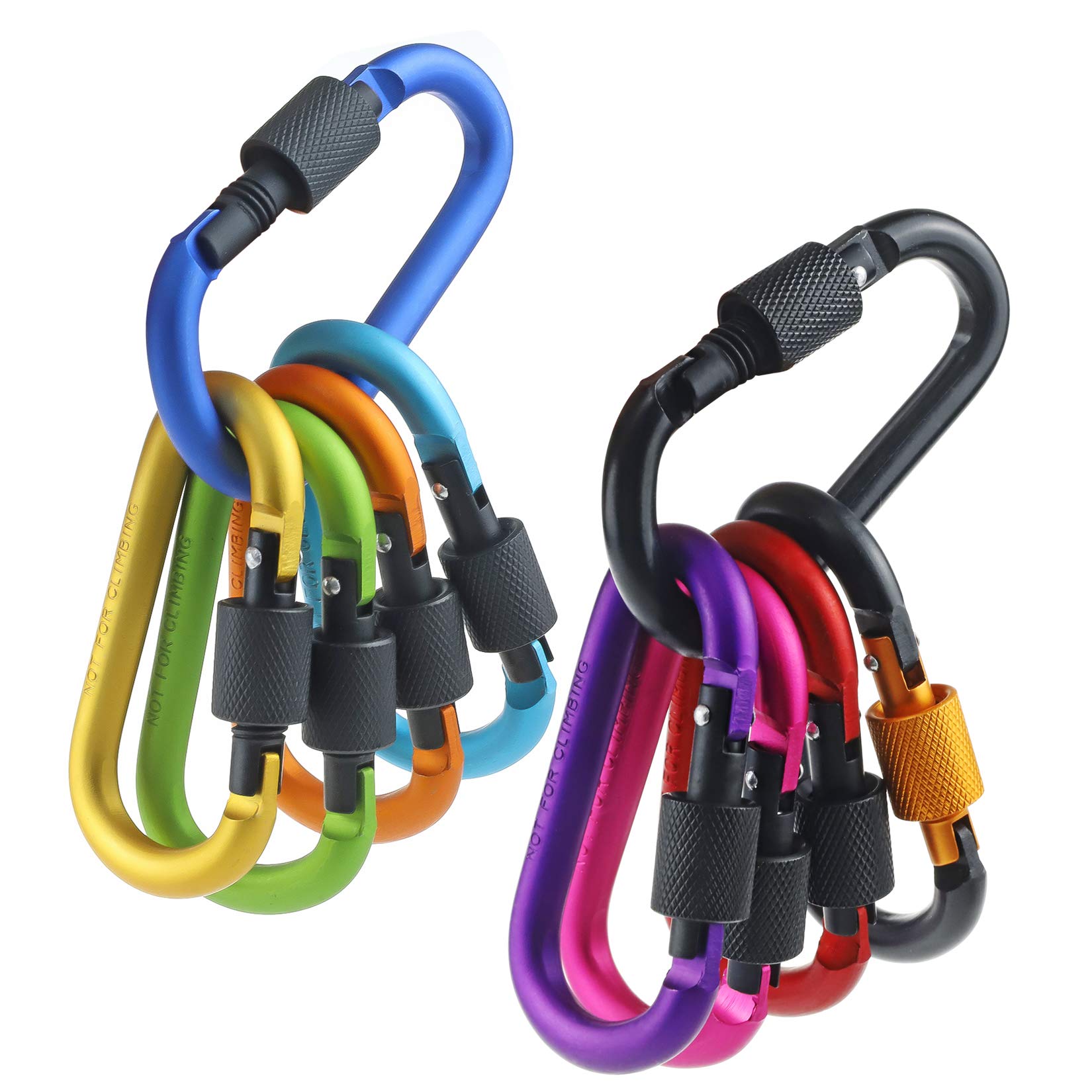 10 Pack Aluminum D Ring Key Rings Hiking Clips Locking Carabiner for Hiking Camping Fishing and