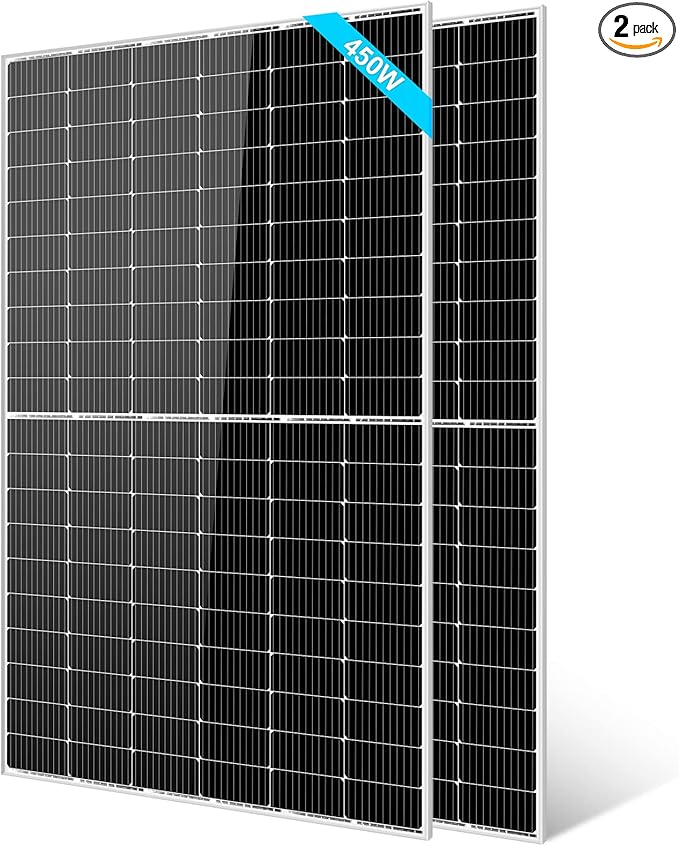 SUNGOLDPOWER UL61730 450W Solar Panel 2PCS,Monocrystalline,Grade A Solar Cell,IP68 High Efficiency for Charging 12V/24V,36V/48V Solar System for RV,House,Rooftop,Farm,On and Off Grid(900W)