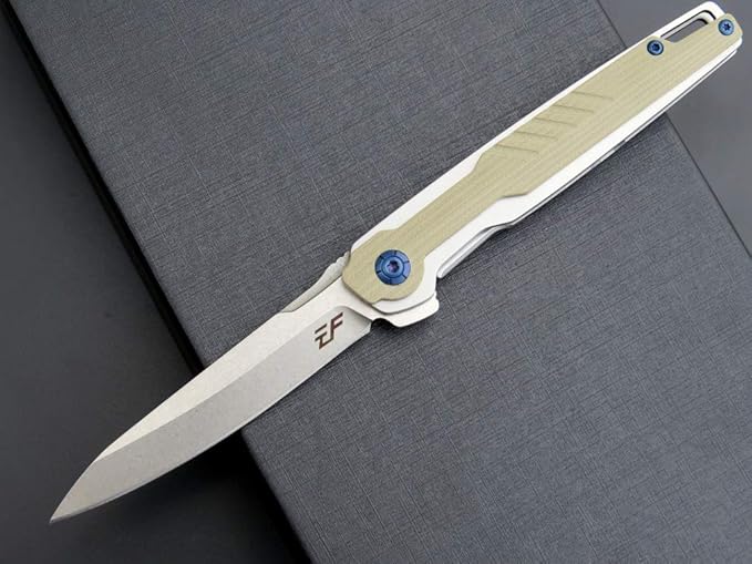 Eafengrow EF942 EDC Folding Knife, D2 Steel Blade Titanium Plating & G10 Handle,Pocket Clip with Frame Lock EDC Pocket Knife for Camping Hiking Survival Outdoor(Desert)